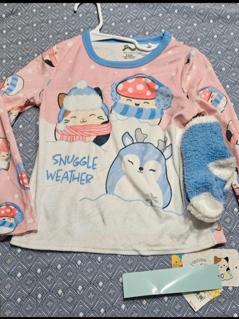Squishmallows Pink and Blue 'Snuggle Weather' Pajama Top With Socks